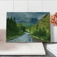 thumbnail image 2 of Woodland Cutting Board, Mountain Landscape Road Cloudy Sky Pine Trees Forest Summer Rainy Day Scene, Decorative Tempered Glass Cutting and Serving Board, Small Size, Green Grey Brown, by Ambesonne, 2 of 5