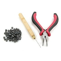Sexy Sparkles Hair Extension Metal Plier Tool, Wood Hook tool, &  Black Micro Link Beads