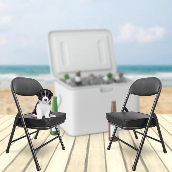 Mini Padded Folding Chairs, Portable Camping Chair with Cushion, Lightweight Lawn Chair for Outdoor Sports Events, , Fishing, Hiking, Hunting, Picnic, Beach (Black 2 Pack)