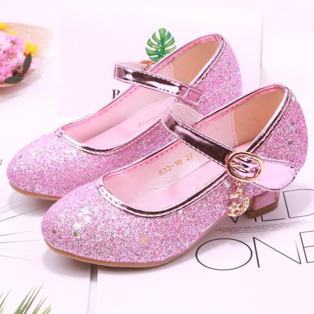 

Children Princess Shoes student dance shoes for Girls High Heel Sandals Dress Purple Kids Leather Glitter Crystal Shoes Banquet 9995pink 33(insole 20.5cm)