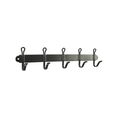 Wall Mounted Dog Leash Hanger With 5 Metal Hooks – Also Great For Keys Or Towels (Black, 13")