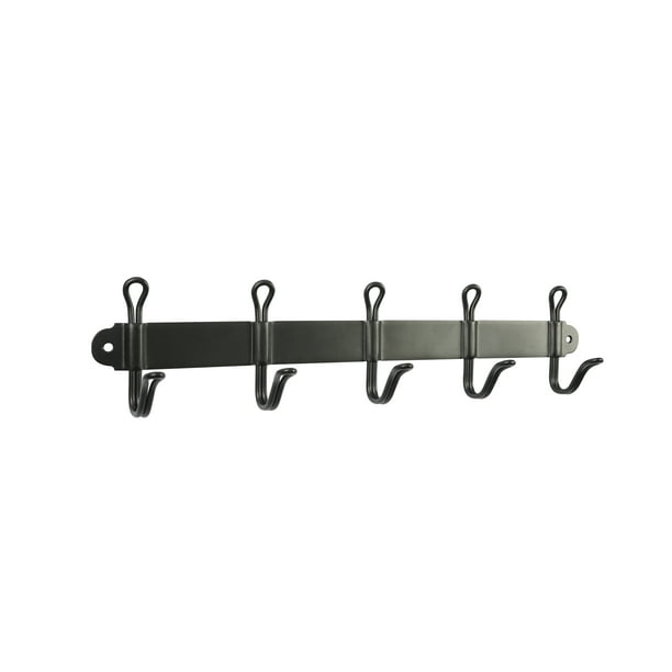 Mainstays 14 1/2 in. Wall Mounted Metal Hook Rack, 5 Single Hooks, Matte Black