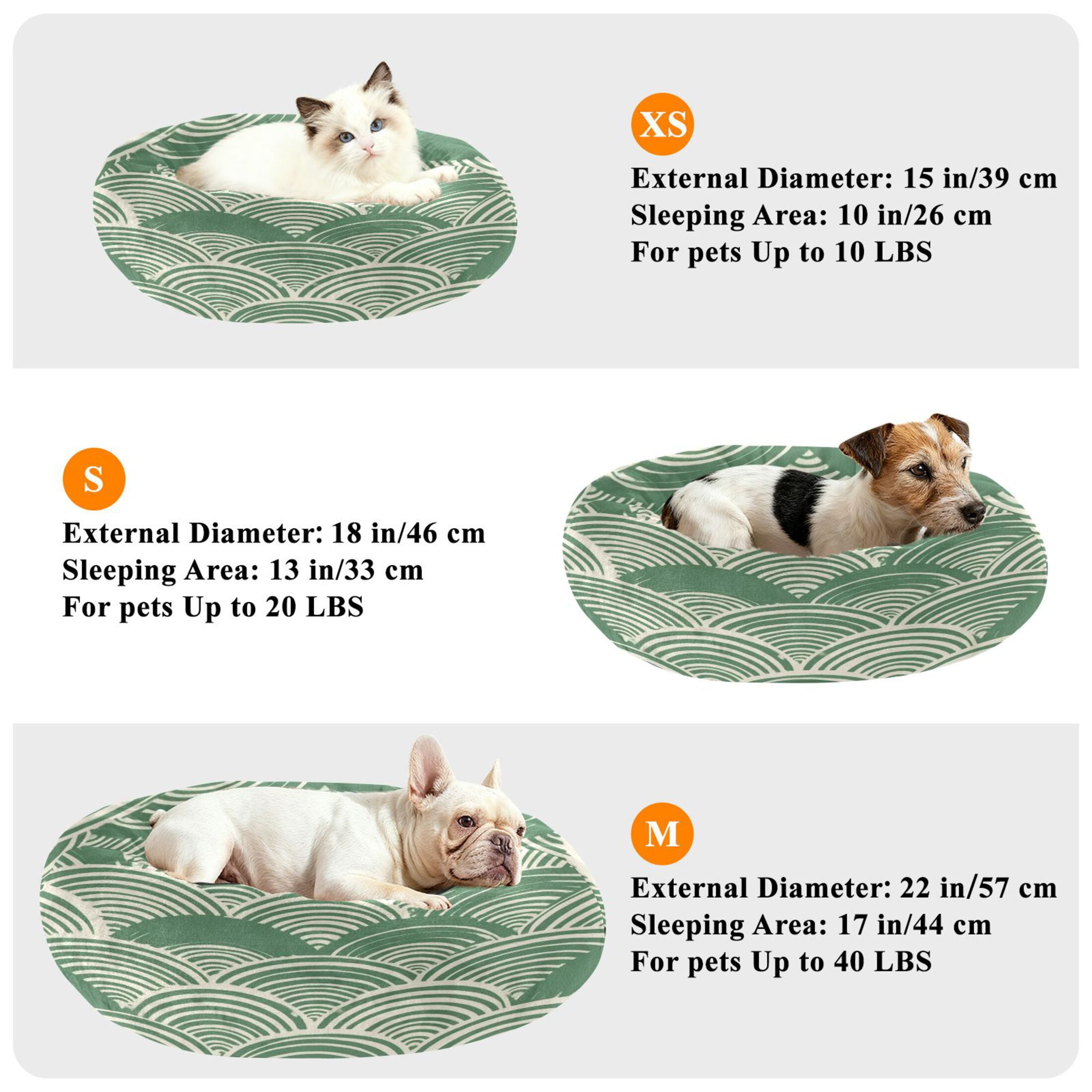 Iauyy Pet Couch Donut Cat Bed for Indoor Cats/Small Dogs Washable & Machine with Non-slip Bottom Calming Cat Furniture, Woodblock Print Style (M)