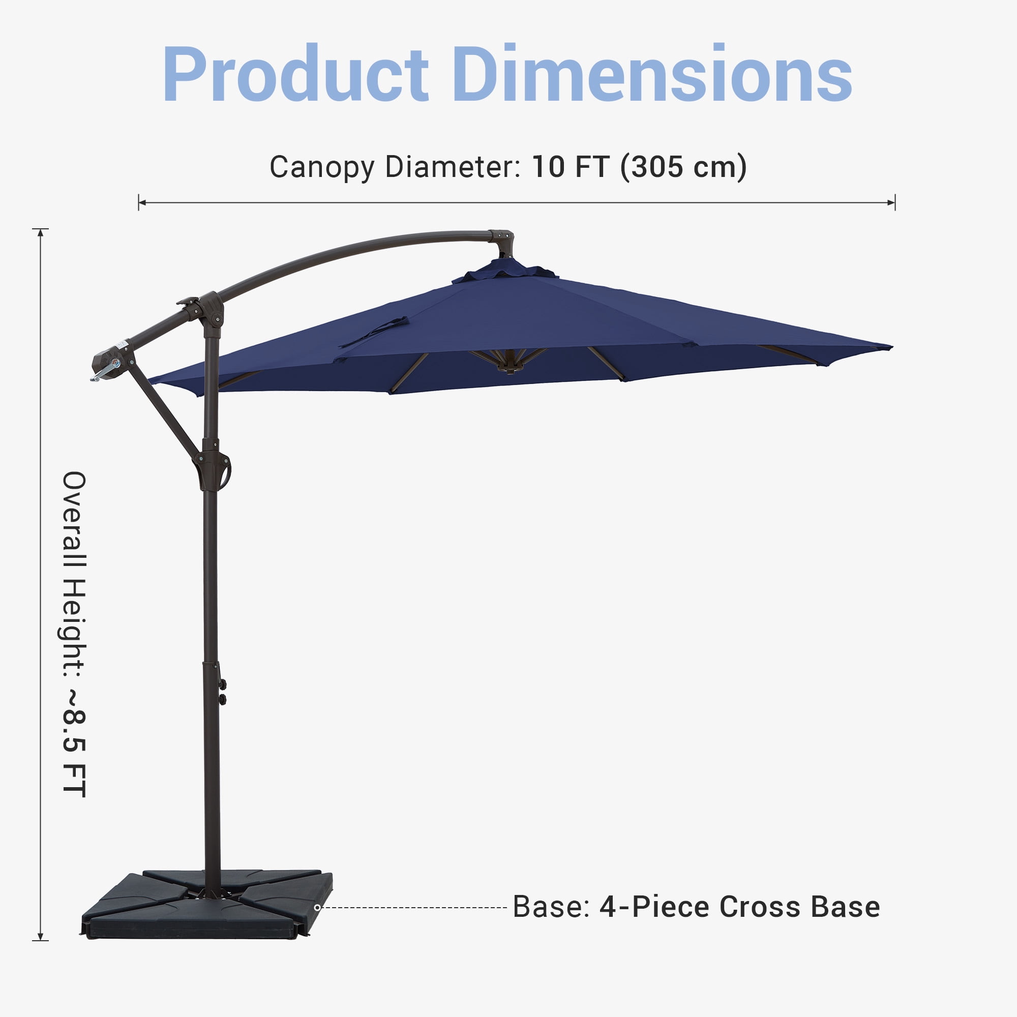 NAPWANT 10ft Cantilever Patio Umbrella with 4-Piece Weighted Base Included, Offset Hanging Umbrella with Crank & Tilt, Navy-Blue