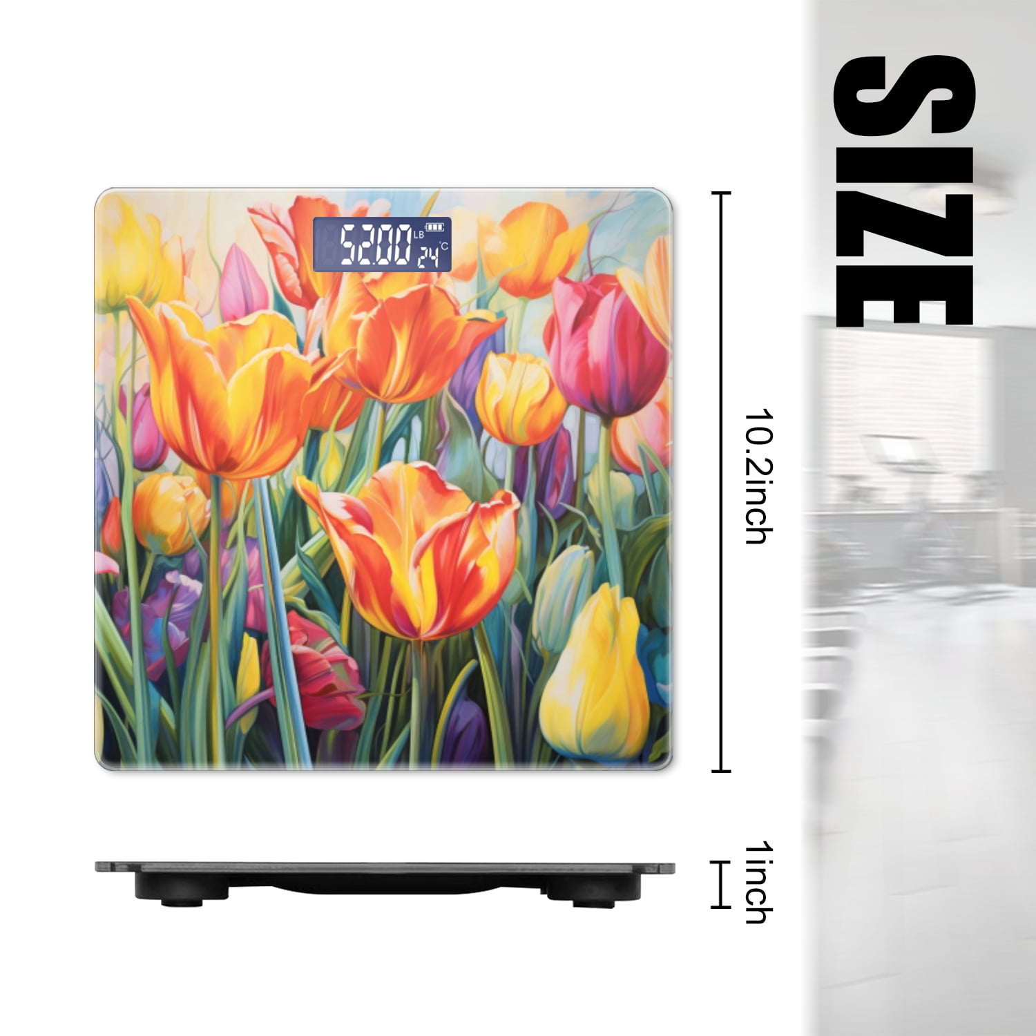 High Precision Body Weight Scale Smart Bathroom Scales with Large LCD Display(400lbs),Decorative for Bedroom-Tulips In Full Bloom With Rich Colors And Detailed Petals