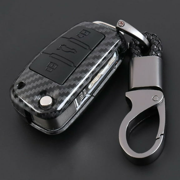 3 Buttons Carbon Fiber Car Key Cover Chain Remote Flip Fob For Audi (A1-A8 Q3 Q5 S4 R8) Accessories