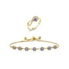Gem Stone King 3.06 Ct Blue Tanzanite 18K Yellow Gold Plated Silver Ring Bracelet Set