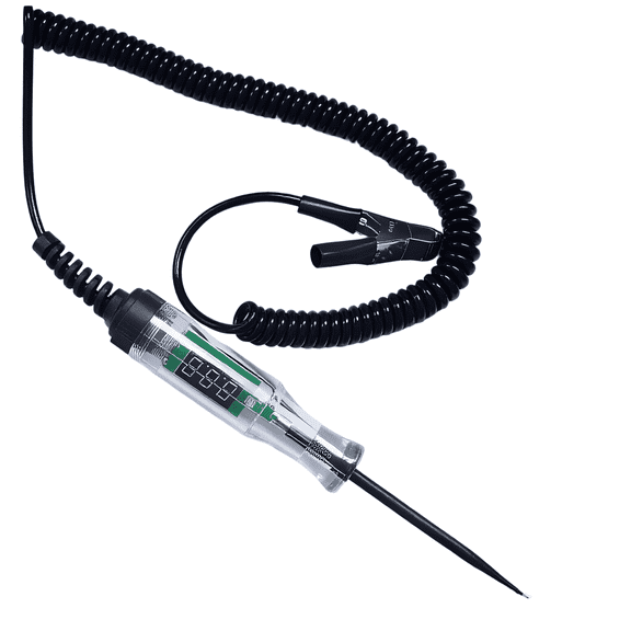 Digital Display Voltage Tester, DC 3-120V Automotive Circuit Analyzer, Electrical Current Diagnostic Tool with Accurate LED Readout, Spring Wire, Alligator Clip, Black Clear Pen