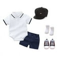 thumbnail image 2 of XUELUO Baby Boys Casual Outfit Sets Solid Color Lapel Short Sleeve Rompers Shorts Hat Gentlemen Beach Party Casual 3Pcs Outwear,White,12-18 Months, 2 of 8