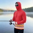 thumbnail image 2 of LTTVQM Adult Male Lightweight Cooling Sun Hoodie Simple Two Tone Striped Print Integrated Neck Gaiter Attached Face Shield Breathable Outdoor Sports Shirt Red 4XL, 2 of 6