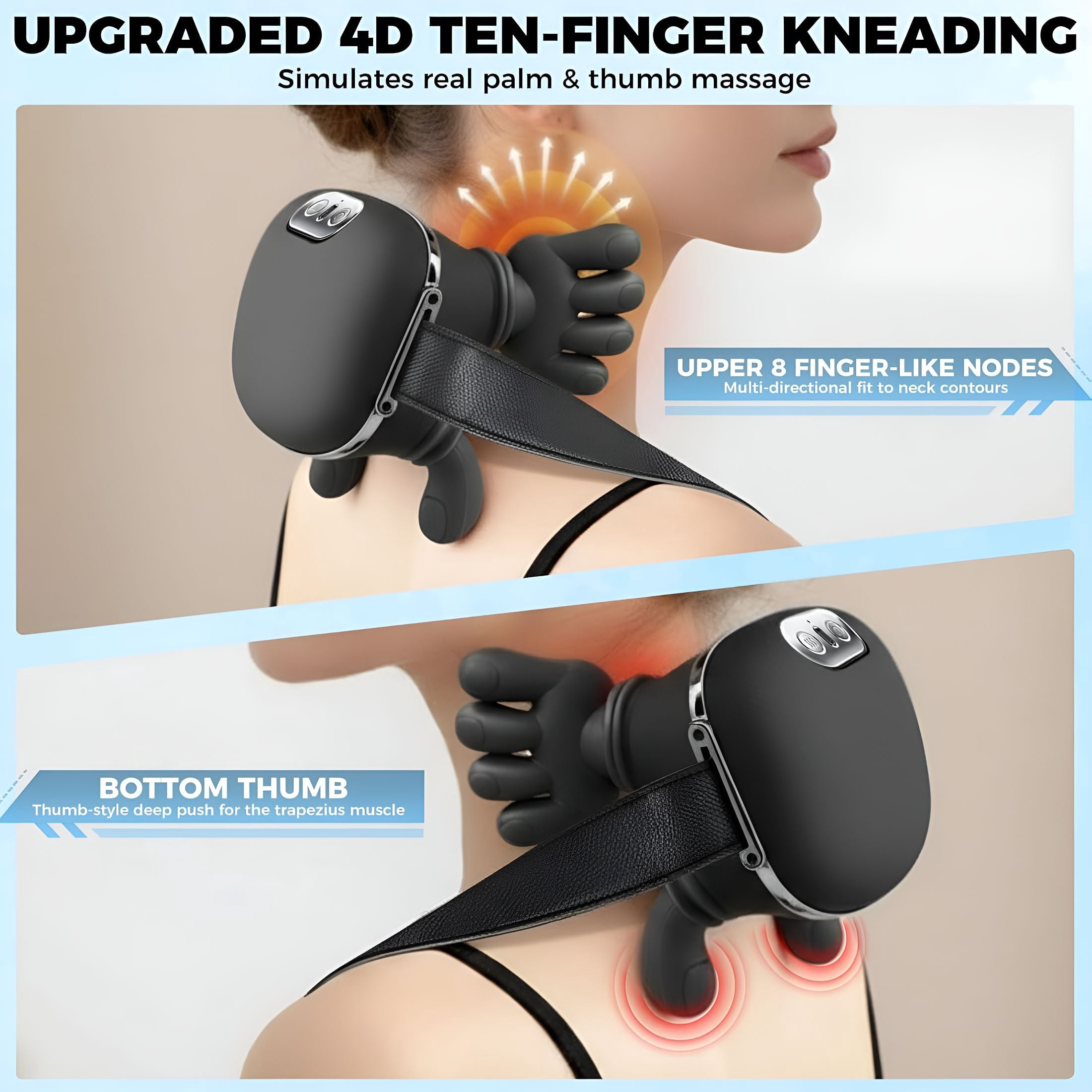 OITY Shoulder & Neck Massager with Heat, 4D Heated Neck Massager with Fingers Simulates a Real Palm Massage for Comfort, 3 Intensity Levels + 2 Heat Settings Relax Muscle Tension