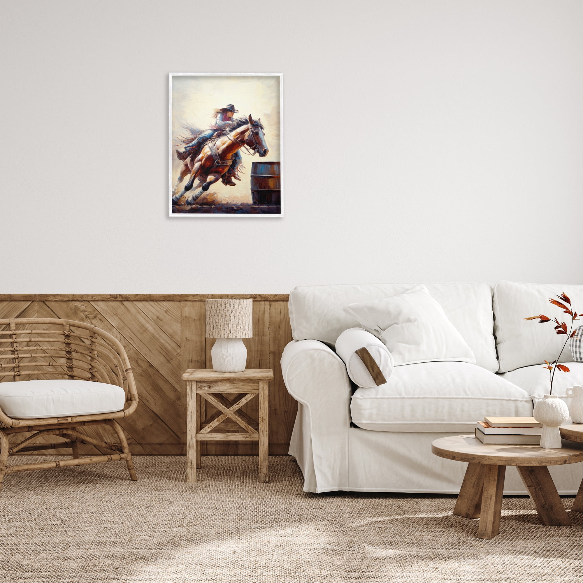Stupell Industries Galloping Jockey Girl Animals & Insects Painting White Framed Art Print Wall Art, 24 x 30