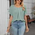 thumbnail image 7 of Stichou Womens Blouses Dressy Casual Crew Neck Chiffon Ruffle Short Sleeve Shirts Cute Spring Summer Tops Green S, 7 of 7