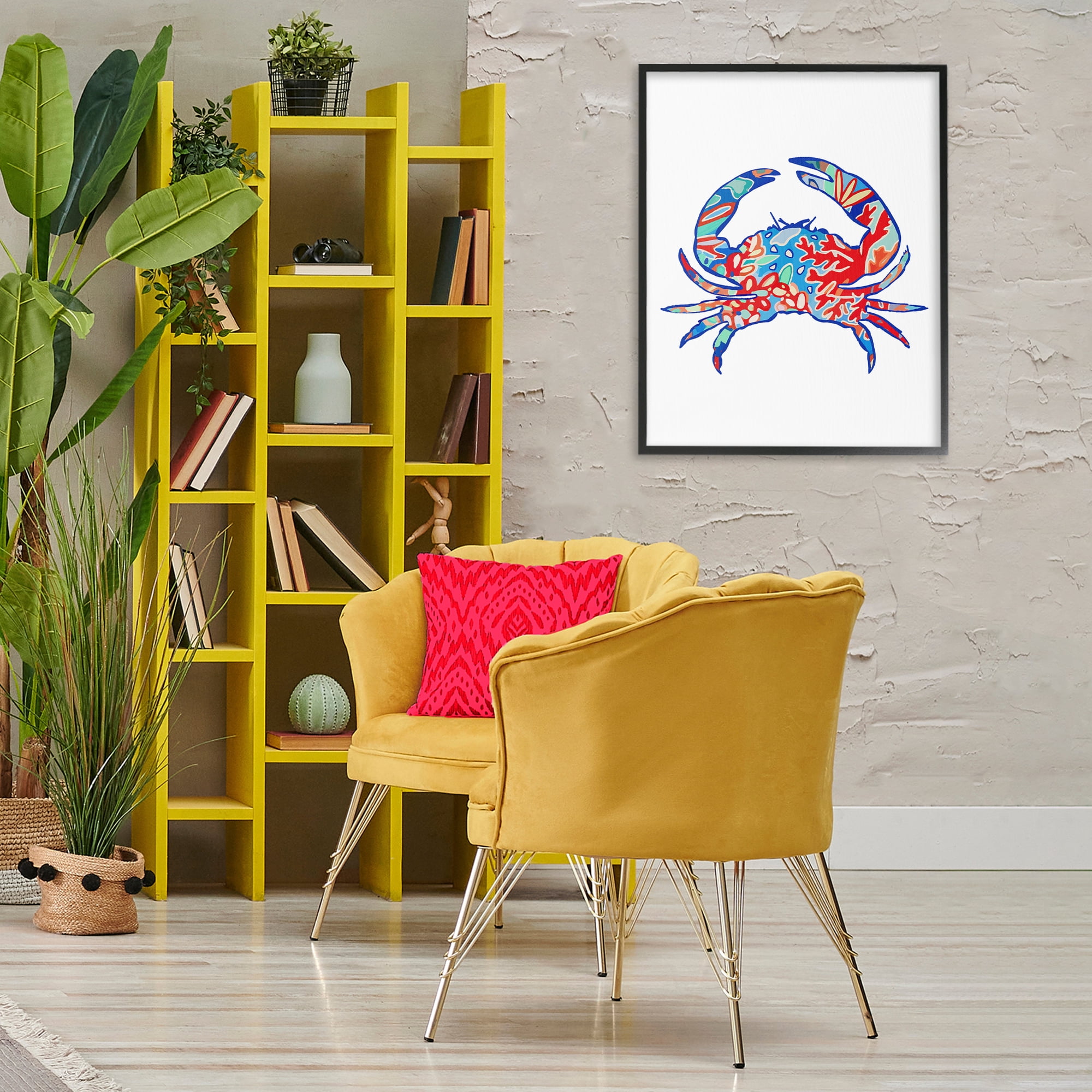 Stupell Industries Coral Patterned Crab Animals & Insects Painting Black Framed Art Print Wall Art, 24 x 30