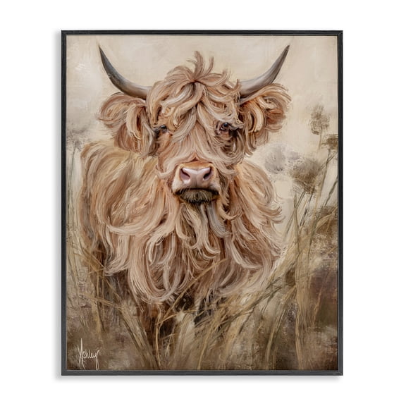 Curly Haired Highland Cattle Black Framed Giclee Art, design by Ashley Bradley