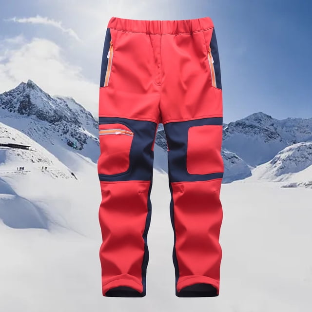HAJGJP Enfants Bébés Garçons Filles Pantalon de Ski Patchwork Combinaison Poche Épaissi Chaud Pantalon Pantalon Régulier de Ski Pantalon Décontracté Pantalon de Sortie pour Garçons Rouge, 9-10 Ans