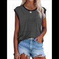 thumbnail image 1 of Tops de Mujer Elegantes e Informales de Verano A Rayas, Tops de Corta con Bloques de Color, Corte Holgado, Negro L, 1 of 9