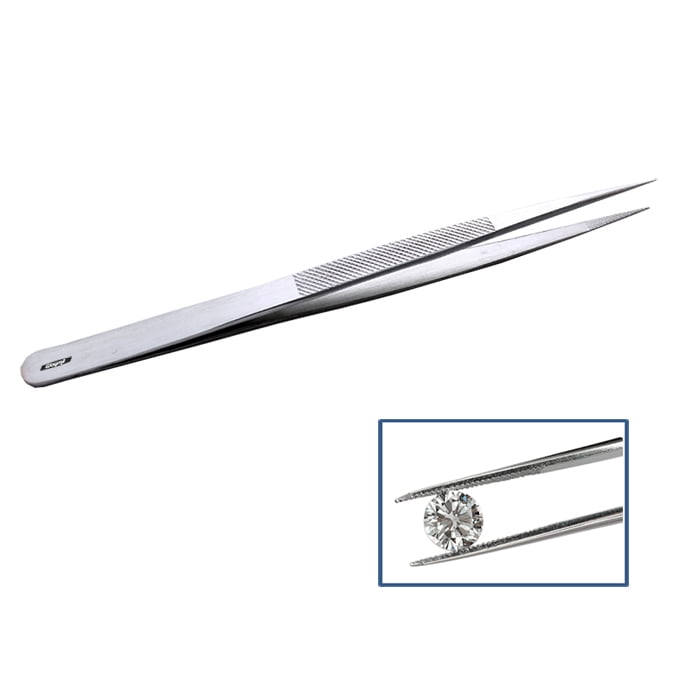Gemstone Tweezers 6-1/2' Fine Tip Diamond Tweezer Serrated Points Matt Finish