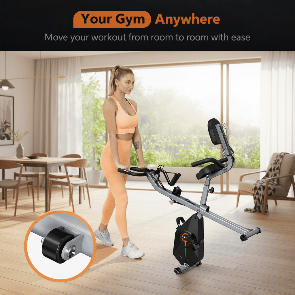 USLIM Foldable Exercise Stationary Bike for Small Apartments, Indoor Portable Cycling Bike with Resistance Bands, 300 lb Capacity