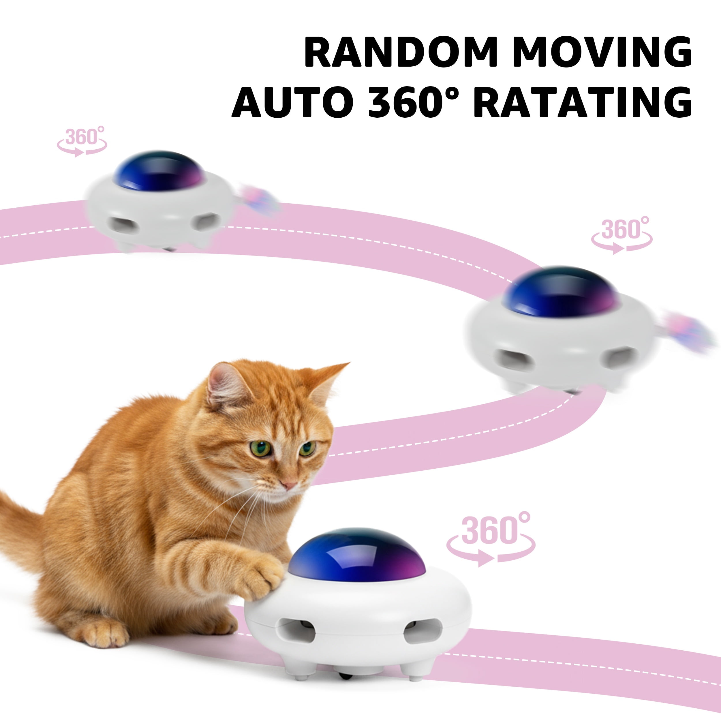 Max & Marlow Electric UFO Cat Toy with Random Feather Action, 3 Speed Modes, Touch-Activated