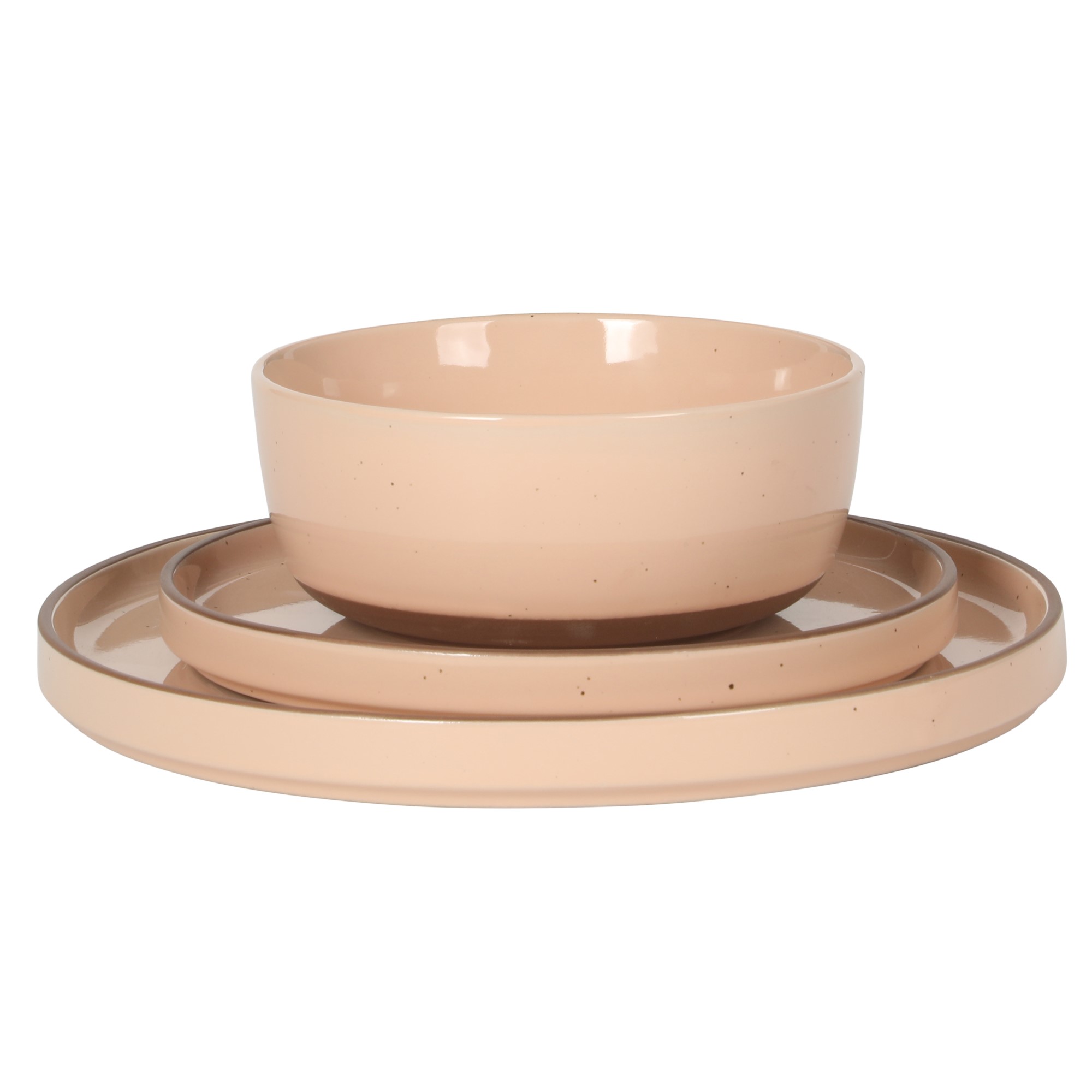 Gibson Elite Northrock Stoneware Dinnerware Set, 16-Piece Service for 4 Plates and Bowls Set – Pink Dishes with Hand-Painted Terracotta Base