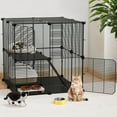 thumbnail image 3 of Uforic 2-Tier 28" Cat Cage & Playpen – Metal Indoor Enclosure for 1-2 Cats, Rabbits, and Kittens – Ideal for Travel, Camping, and Home Use, Black, 3 of 7