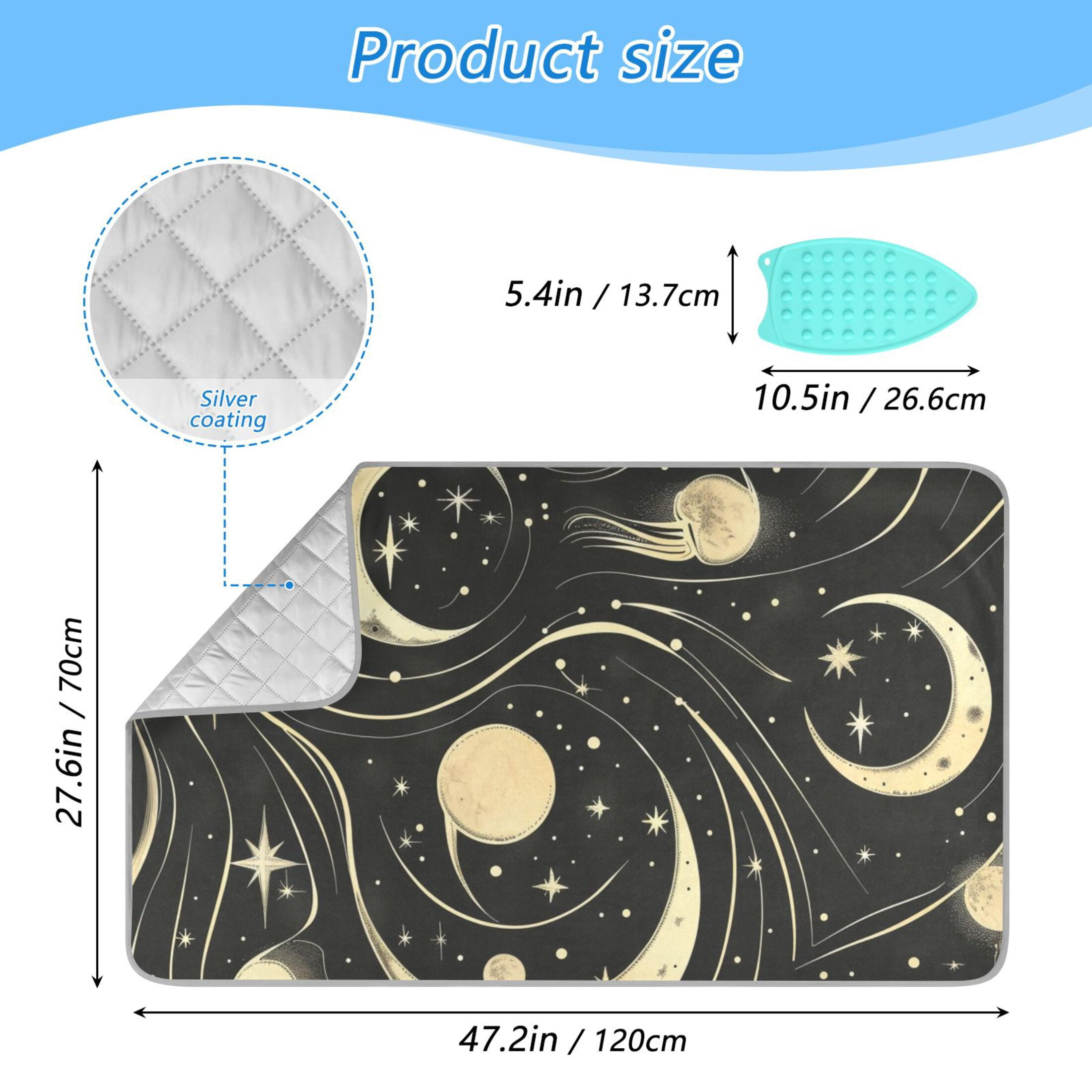 Moon Stars Movement Ironing Mat Blanket Portable Travel Ironing Pad Heat Resistant Pad 47.2" x 27.6”