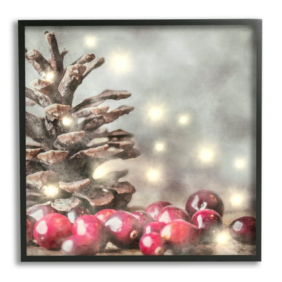 Stupell Industries Woodland Holiday Pinecone Holiday Painting Black Framed Art Print Wall Art, 24 x 24