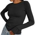 thumbnail image 3 of HCYSFG Womens Long Sleeve T-Shirt with Thumb Holes Solid Color Crewneck Base Layer Athletic Slim Fit Sun Protection Top Soft Comfort Tee, 3 of 10