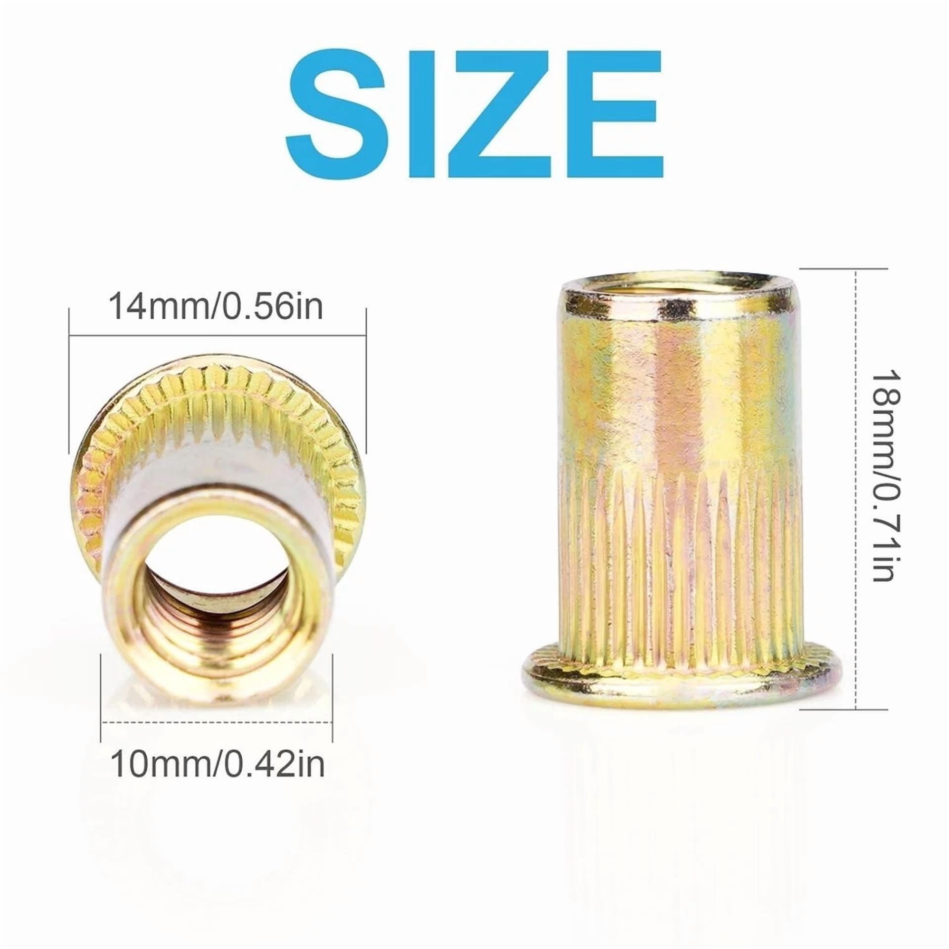 CIRCLE- 50 Pieces 5/16"-18, Rivet Nut, Carbon Steel Flat Head Rivnut Threaded Insert Nut