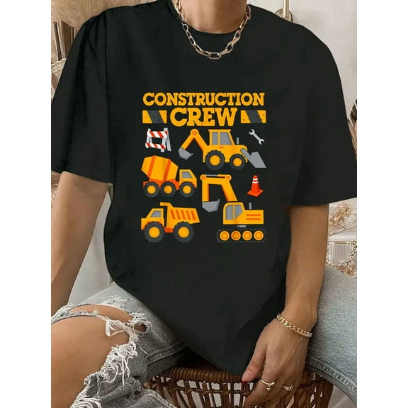 100% Cotton Construction Crew Worker Excavator Shirt Toddler Boys Girls T-Shirt.Jpg