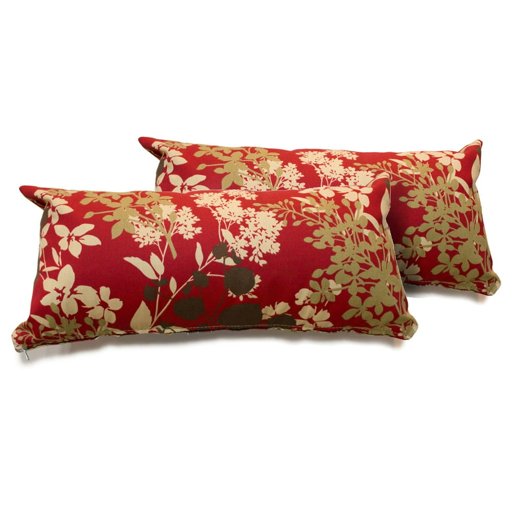 Red Floral Outdoor Throw Pillows Set of 2