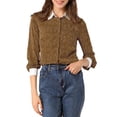 thumbnail image 1 of Camisa de botones con cuello de punta de puntos impresos para mujer INSPIRE CHIC Marrón M, 1 of 7