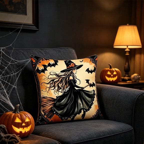 Pandiboks Throw Pillow Covers 18x18in Halloween Couch Pillow Covers Multicolor Polyester Witch Fall Square for Den、Dorm Room