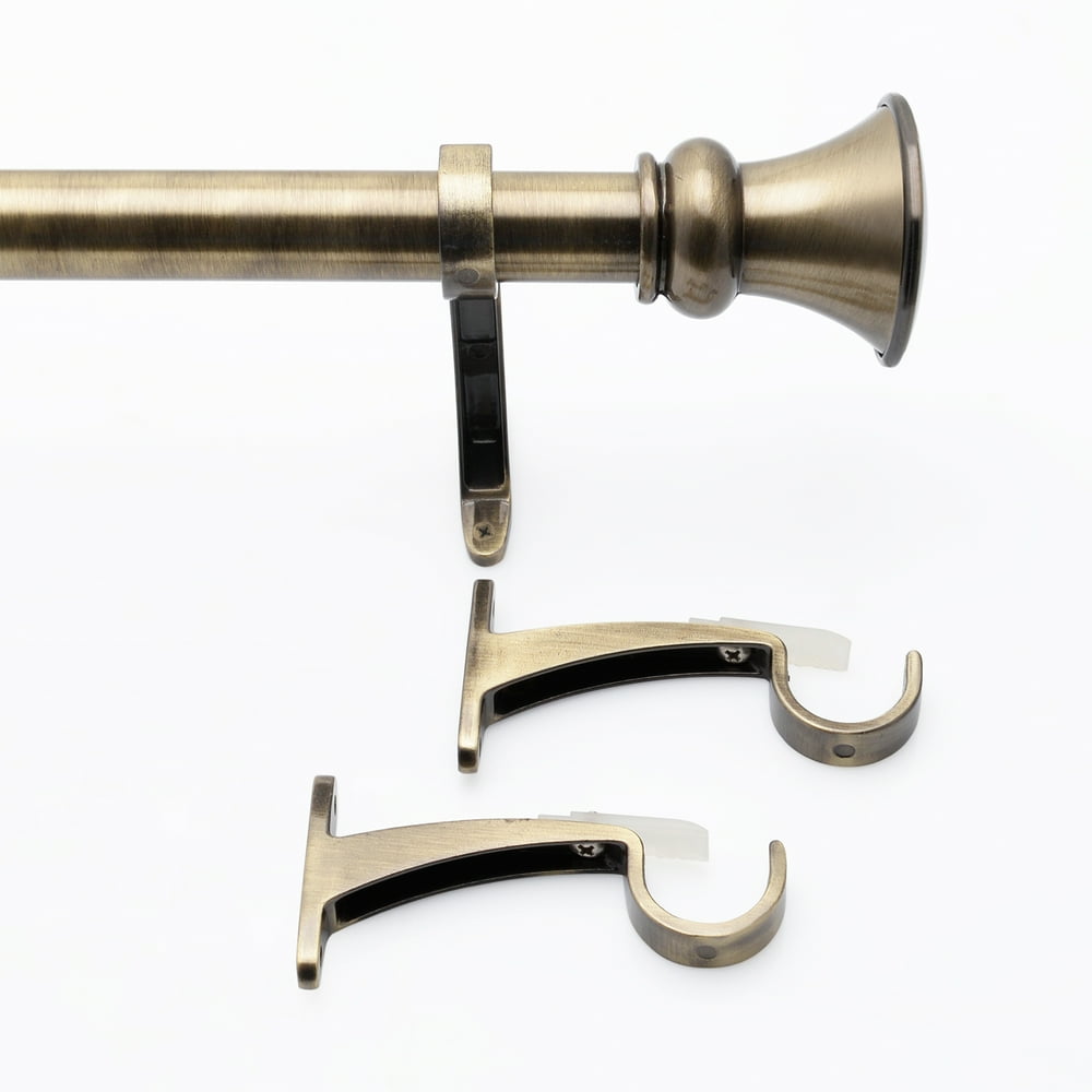 Deco Window 1 Inch Adjustable Antique Brass Single Curtain Rod Set for