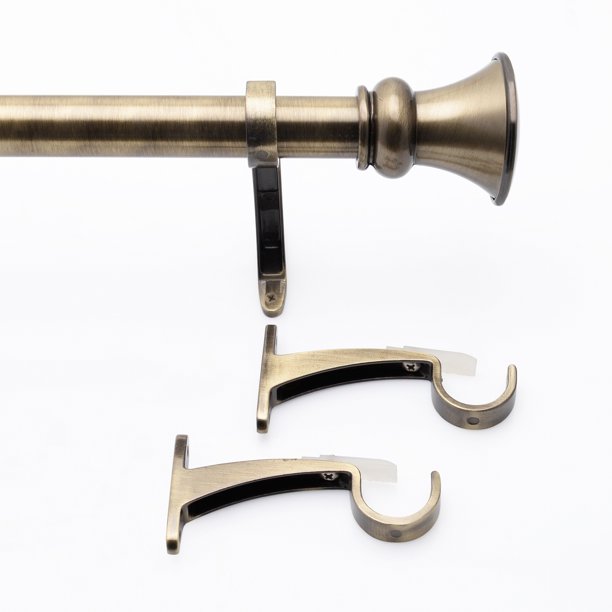Deco Window 1 Inch Adjustable Antique Brass Single Curtain Rod Set for