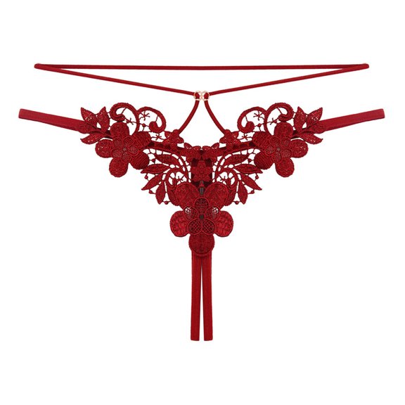Odeerbi Women's Lace G-string Thong Panties 2025 Valentine's Day Sexy Lace Underwear Lingerie Thongs Panties Ladies Underwear Underpants Burgundy