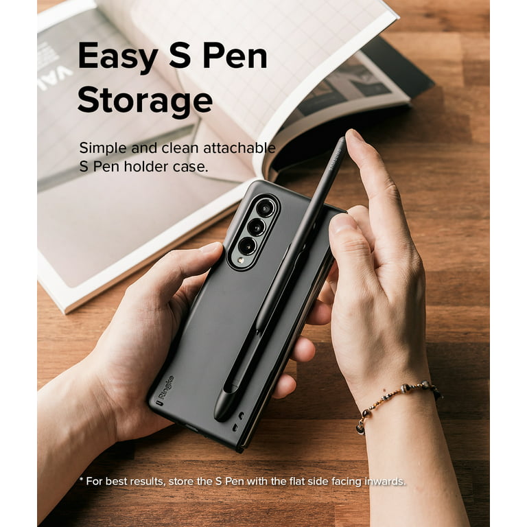 Ringke Slim Case Compatible with Samsung Galaxy S Pen (Fold Edition), Adhesive Premium Hard PC, S Pen Fold Edition Holder - Black