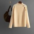 thumbnail image 2 of Htigea Knitted Ribbed Sweater for Women Mock Neck Buttons Pullover Fall Winter Long Sleeve Sweaters Solid Color Base Layer Tops Beige Free Size, 2 of 5
