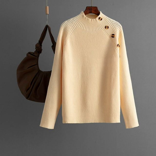 Ailaofu Solid Color Casual Simple Classic Half High Neck Women's Pullover Wool Sweater