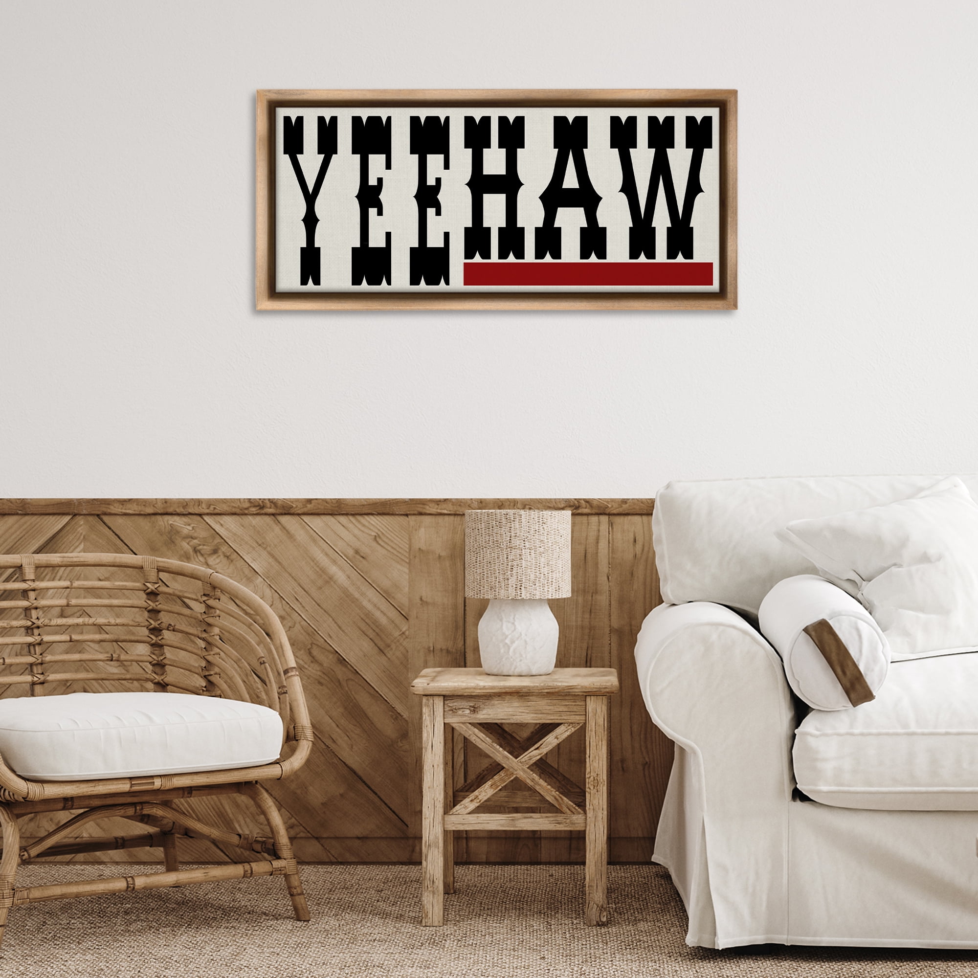 Stupell Industries Yeehaw Western Word Typography Painting Brown Floater Framed Canvas Art Print Wall Art, 31 x 14