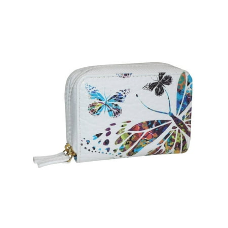 Buxton Womens RFID Accordion Double Zippered Wallet, Butterfly Print
