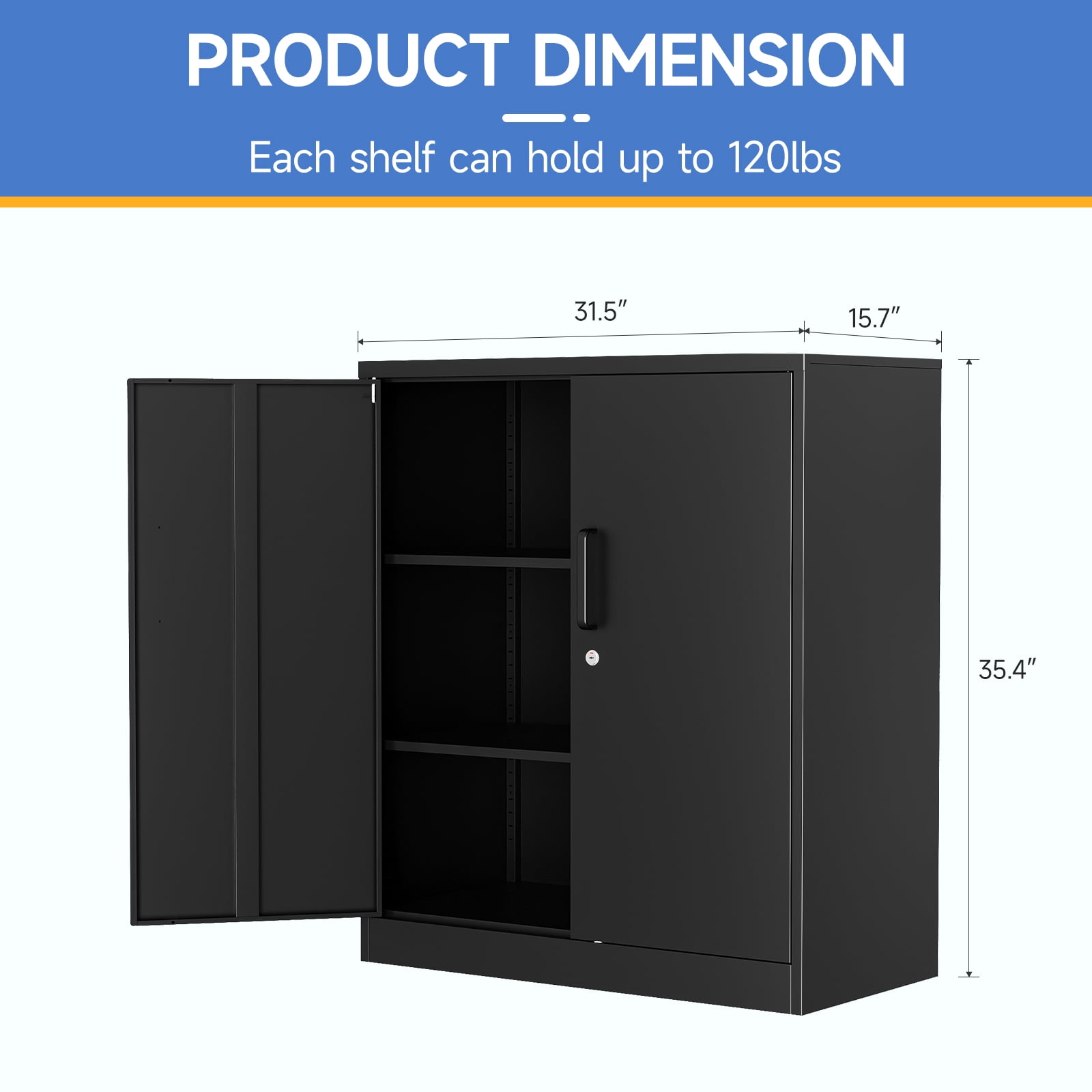 Fesbos Metal Storage Cabinets with 2 Lockable Door, 36" Locker Adjustable Shelves Organizer Steel Cabinet for Home, Office, Warehouse, Garage, Industrial
