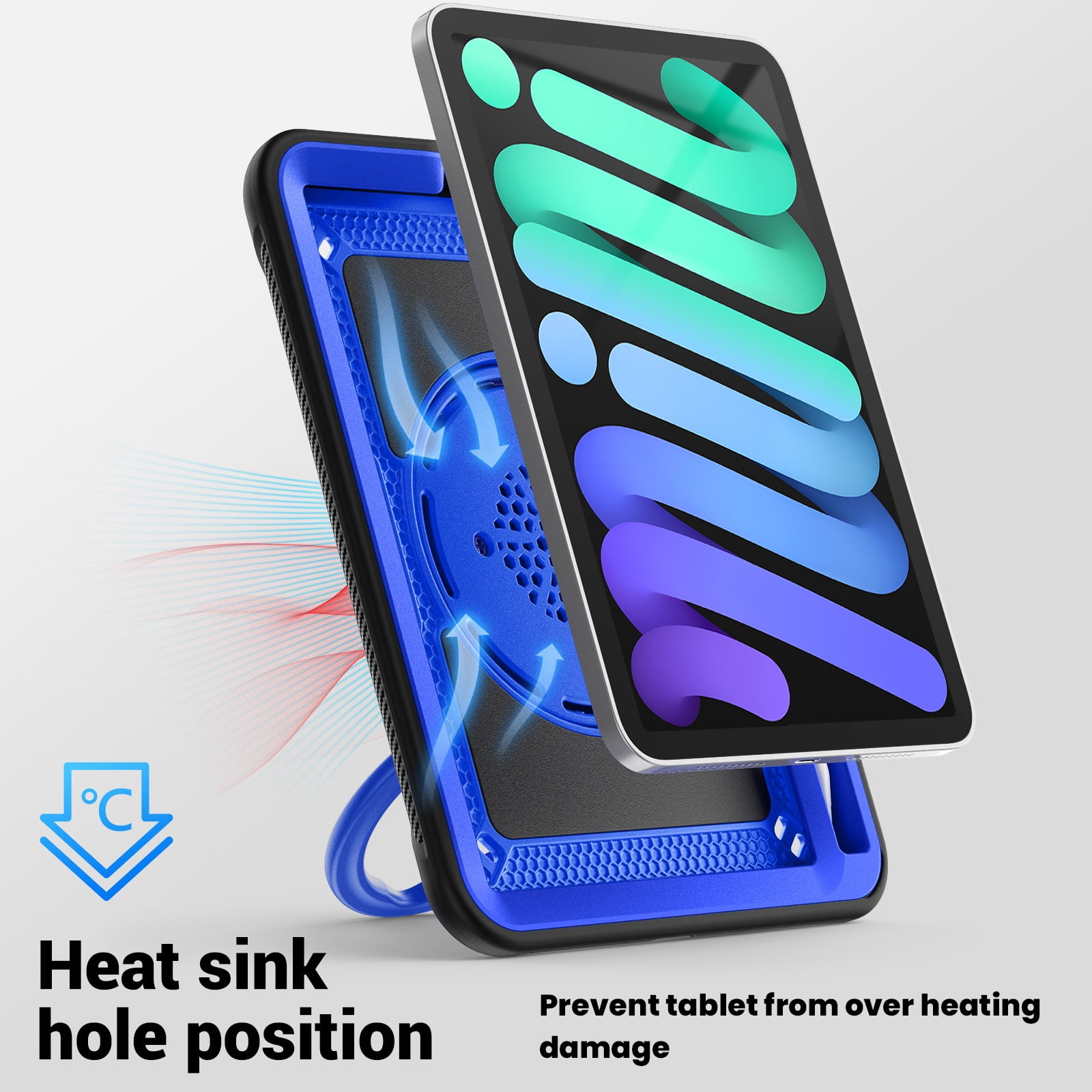 Shockproof Case for Apple iPad Mini 6th 7th Generation 8.3 Inch, Rugged Hybrid Protective Cover with Pencil Holder & Shoulder Strap Kids Friendly Rotating Kickstand Case for iPad Mini 6 7,Darkblue