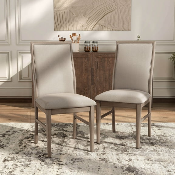 Furniture of America Flin Upholstered Solid Wood Side Chairs, Set of 2, Natural Ash