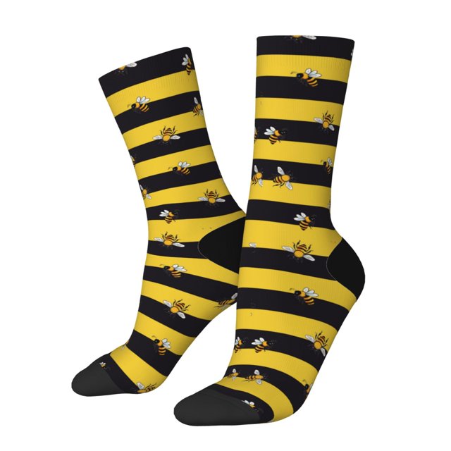 Balery Striped With Bees Calcetas Largas con Estampado para Hombre y Mujer – Suaves y Transpirables, Talla Única (US 5-11)