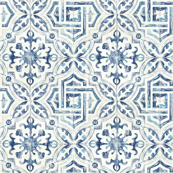 Chesapeake Sonoma Blue Spanish Tile Prepasted Non Woven Blend Wallpaper, 20.5-in by 33-ft, 56.4 sq. ft.