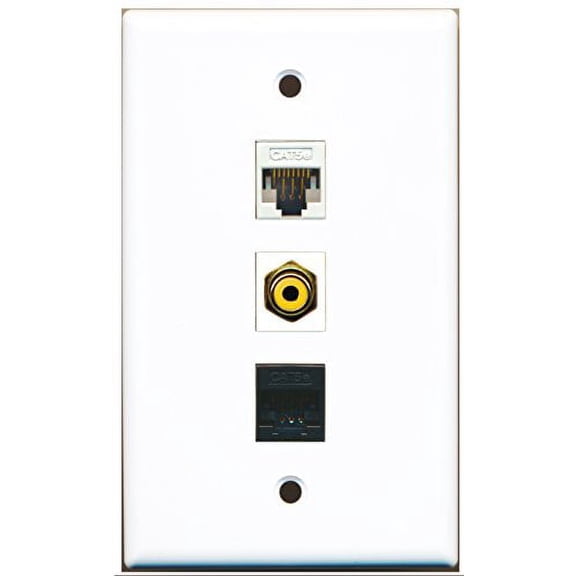 RiteAV - 1 Port RCA Yellow and 1 Port Cat5e Ethernet White and 1 Port Cat5e Ethernet Black Wall Plate