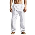 thumbnail image 5 of Jinhomg Mens Casual Linen Pants Loose Fit Elastic Waist Drawstring Beach Pant Straight-Legs Summer Baggy Trousers with Pockets White,S, 5 of 7