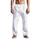 thumbnail image 4 of Pantalones largos de lino para hombre, de color liso, para primavera y verano, estilo fino, de imitación de lino, informales, rectos, con cordón ajustable, de color liso, 4 of 9